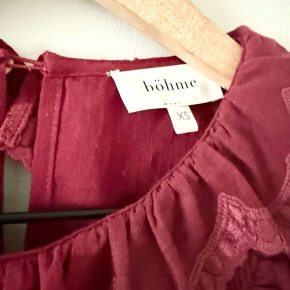 Böhme Edith Ruffle Long Sleeve Cotton Blouse in Burgundy - Size XS - Picture 5 of 6